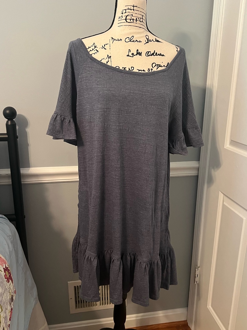 MAX STUDIO Slate Gray/blue SHIFT DRESS